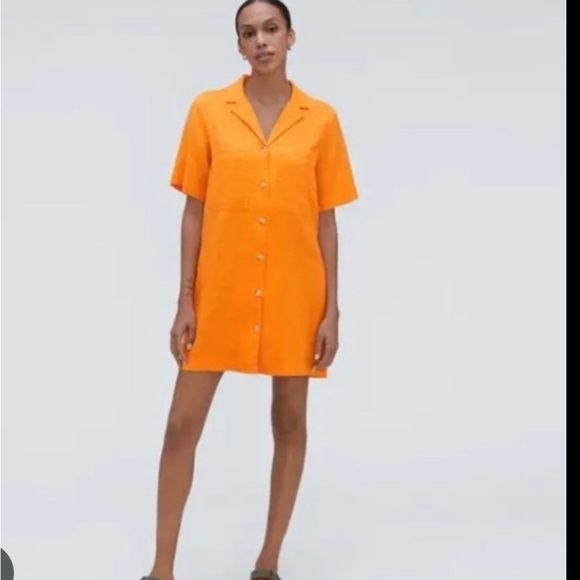 Everlane The Linen Workwear Shirt Dress Turmeric Orange - Picture 4 of 6